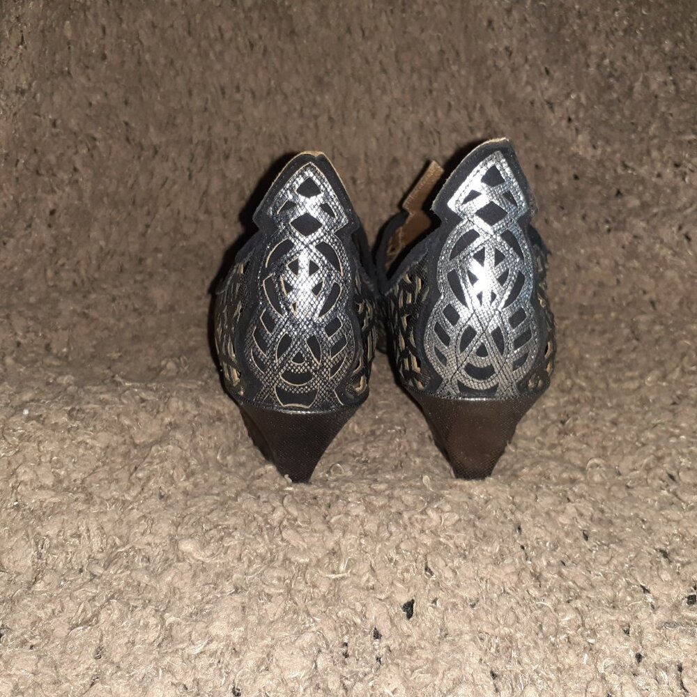 EL VAQUERO-Cowboy-Laser Cut-Out-Pewter Metallic Leather-VINTAGE-Sz 38-Excellent - Picture 6 of 8